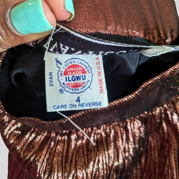 Evan Picone Metallic Brown Pleated Midi Skirt Women's Size 4 A-Line Vintage USA - Picture 4 of 12